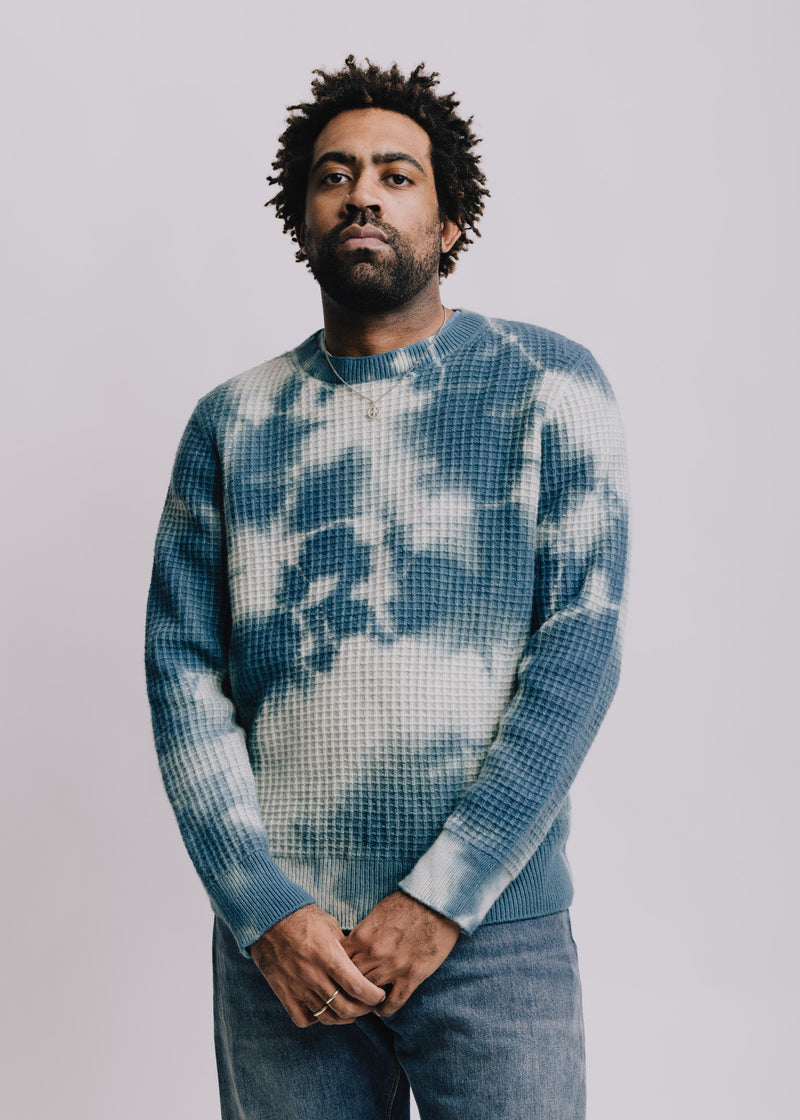 Indigo-Dyed Waffle Sweater