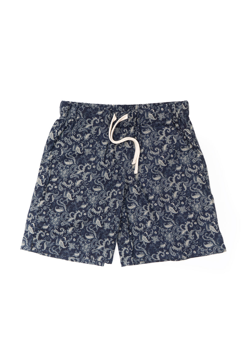 Swim shorts with floral Paisley motif beige